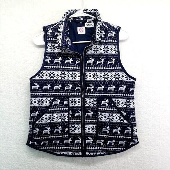 Wanna B Vest Womens Small Quilted Puffer Navy White Reindeer Lightweight - Picture 1 of 6